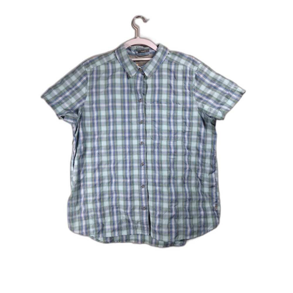 Eddie Bauer Travex Shirt Womens Large Hiking Lightweight Camp Top Blue Plaid